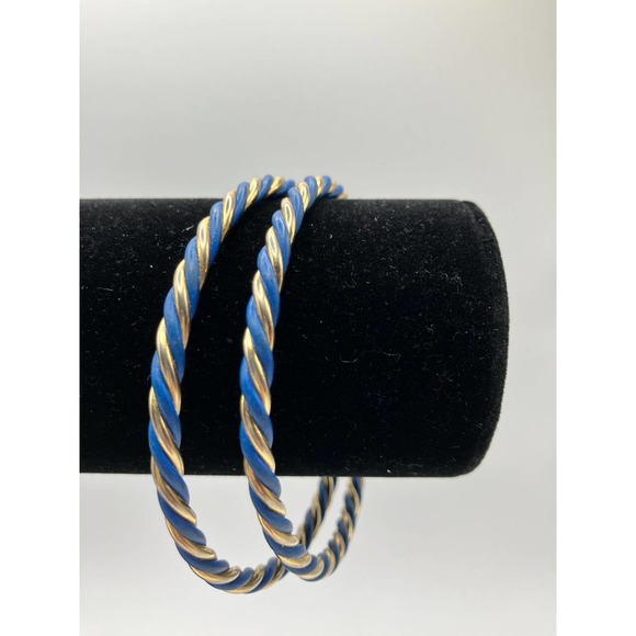 2 Matching Blue & Gold Stainless Steel Bangle Bracelets - Picture 5 of 6